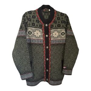 NORSKWEAR 100% lambs wool Norwegian cardigan pewter buttons women’s size medium